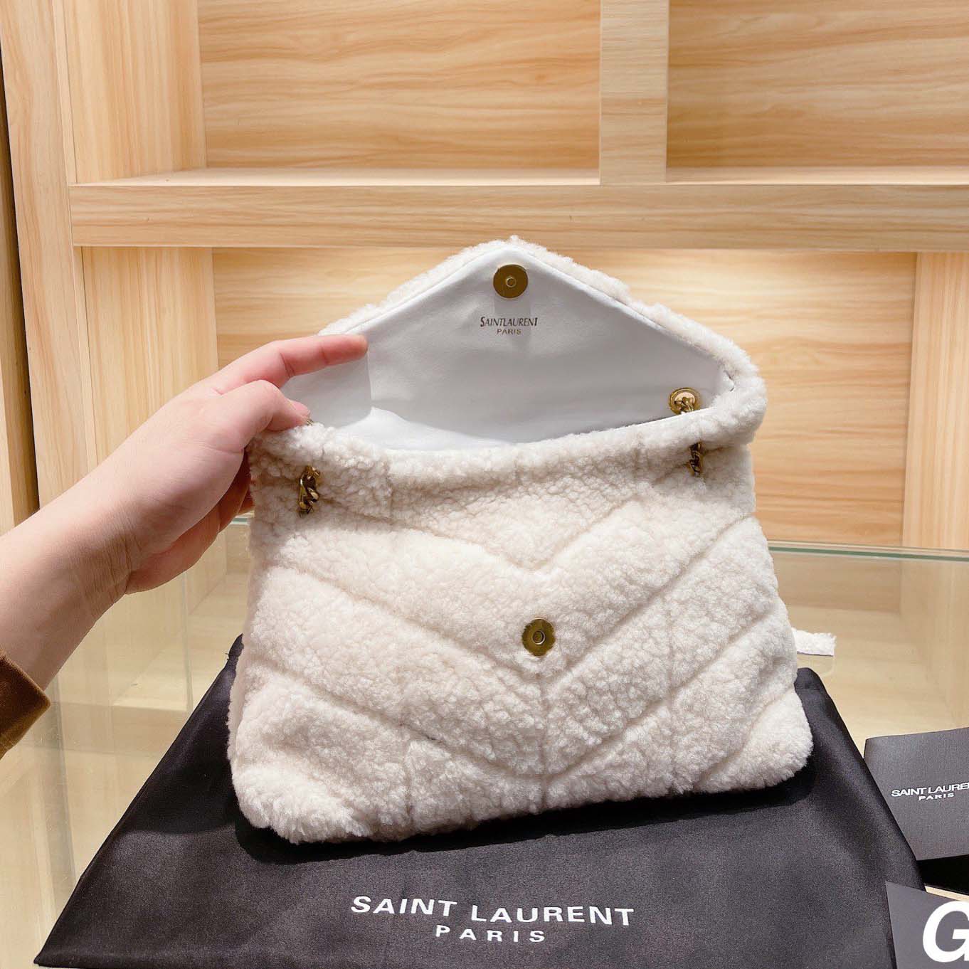 Replica Ysl Puffer Small Bag In Shearling And Leather