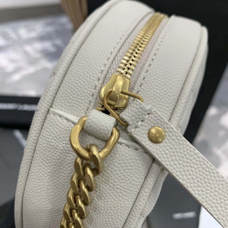 Replica Saint Laurent Vinyle Round Camera Bag In Chevron-Quilted Grain Leather 6104361