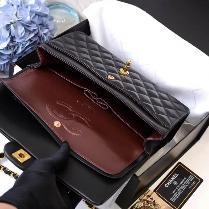 Replica Chanel 1112 Black Medium Size 2.55 Lambskin Leather Flap Bag