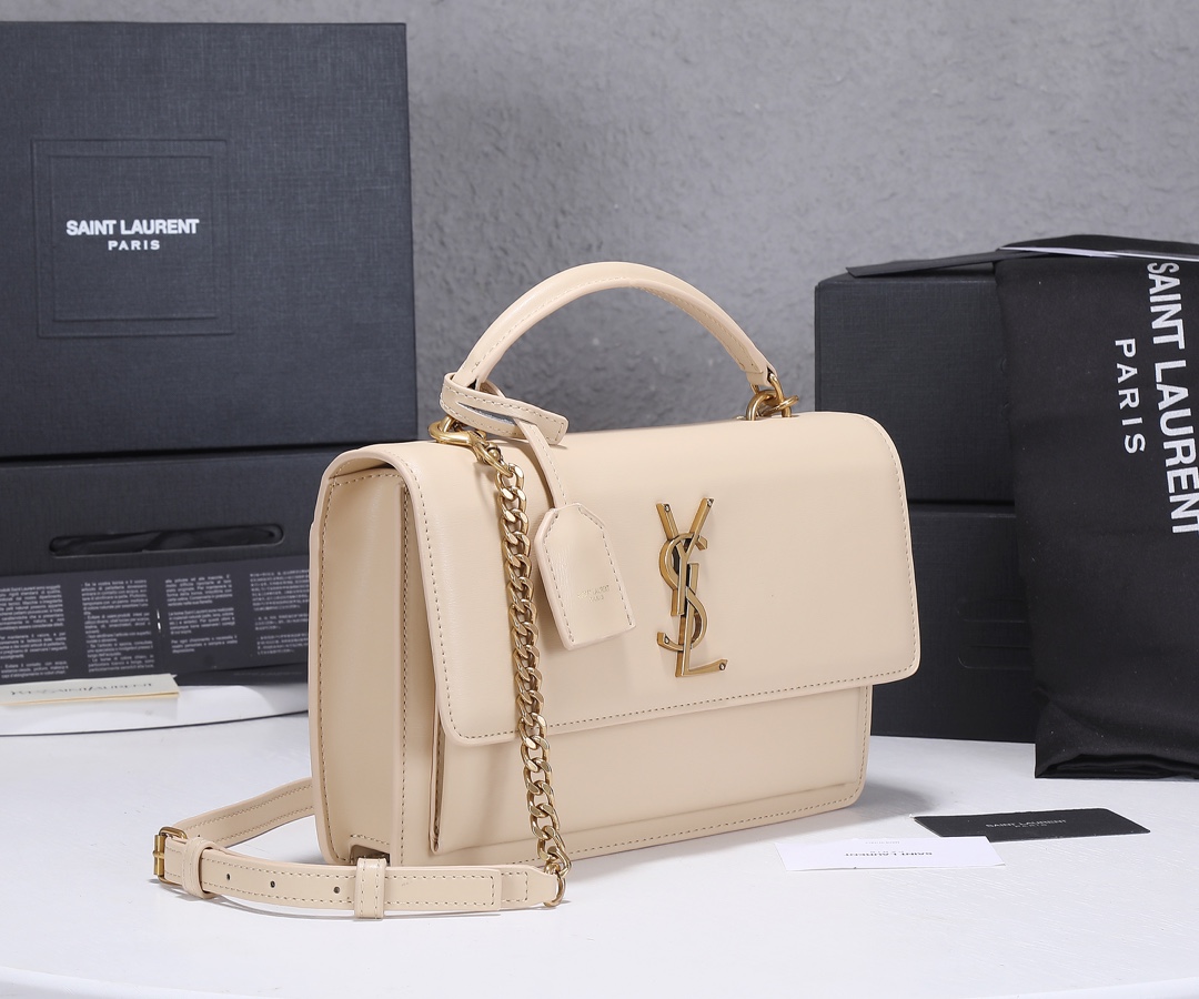Replica Ysl Sunset Medium Top Handle Bag- Black/Beige