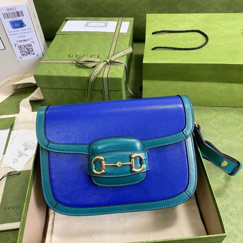 Replica Gucci Horsebit 1955 Small Shoulder Bag 602204 Blue And Green Leather