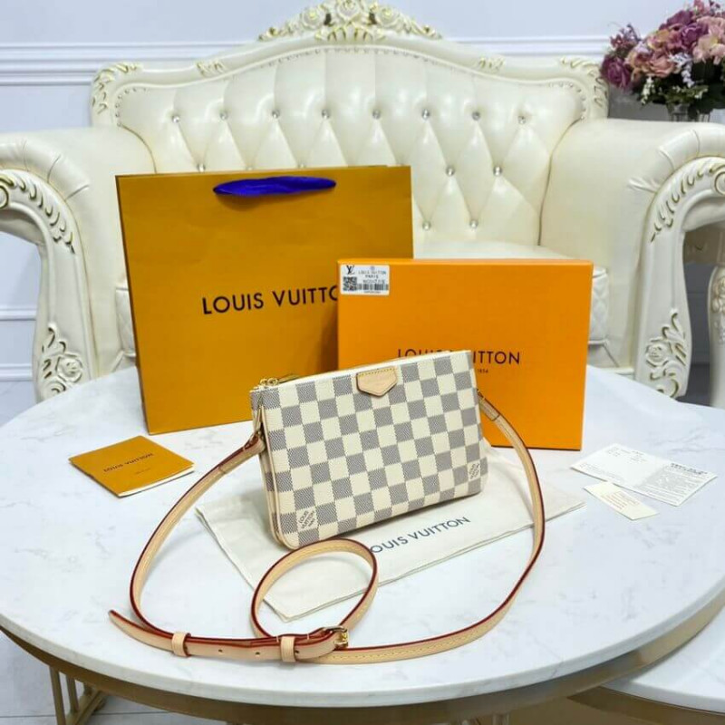 Replica Louis Vuitton Damier Azur Double Zip Pochette N60460