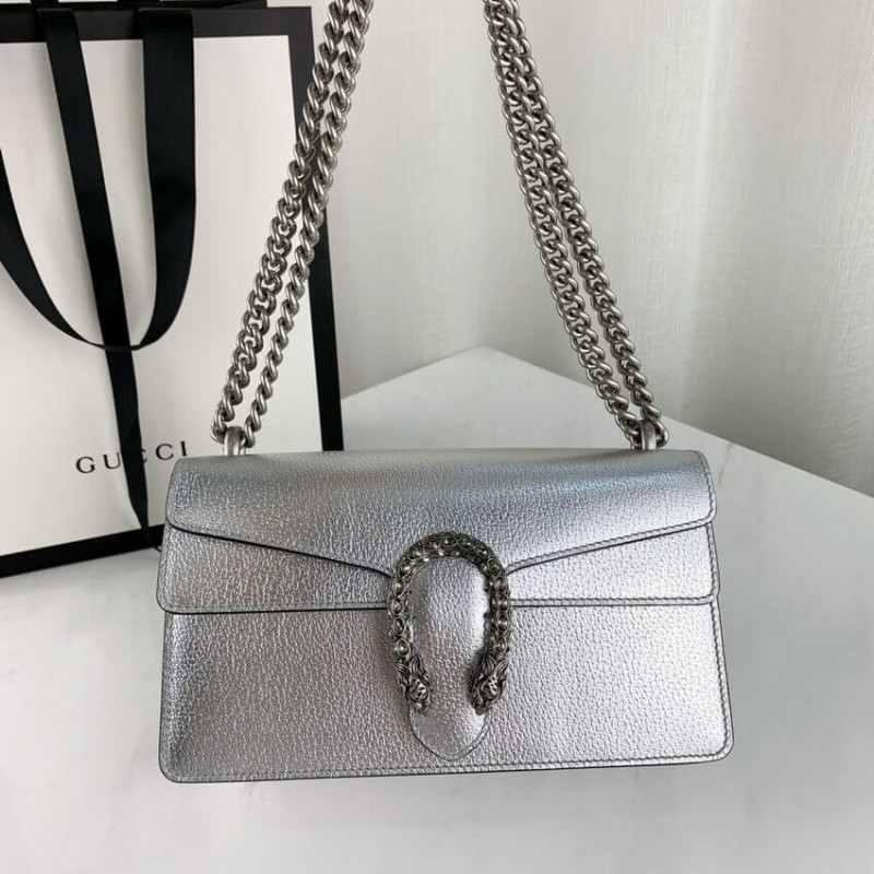 Replica Gucci Dionysus Small Shoulder Bag In Silver Lame Leather 499623