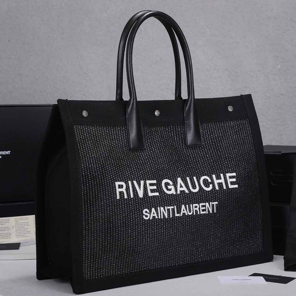 Replica Ysl Rive Gauche Tote Bag In Linen And Leather 4992