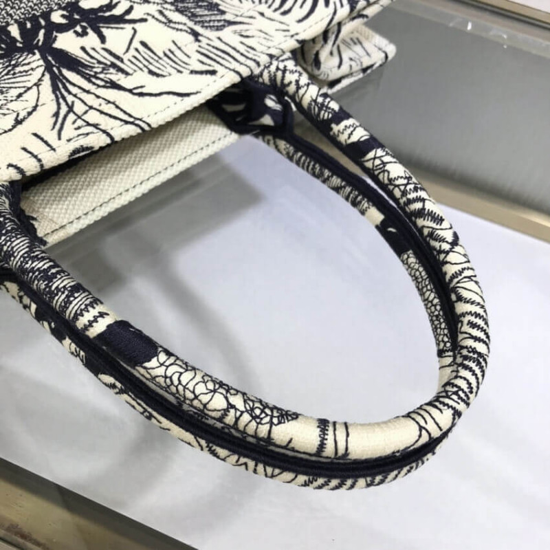 Replica Dior Small Book Tote Blue Toile De Jouy Palms Embroidery M1296