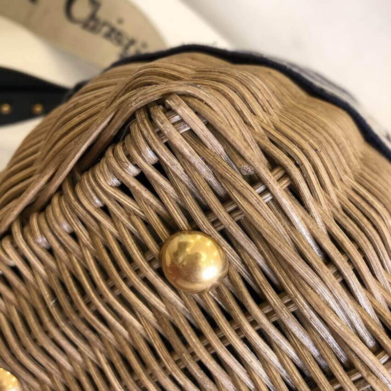 Replica Christian Dior Wicker Basket Shoulder Bag Blue Oblique M7601