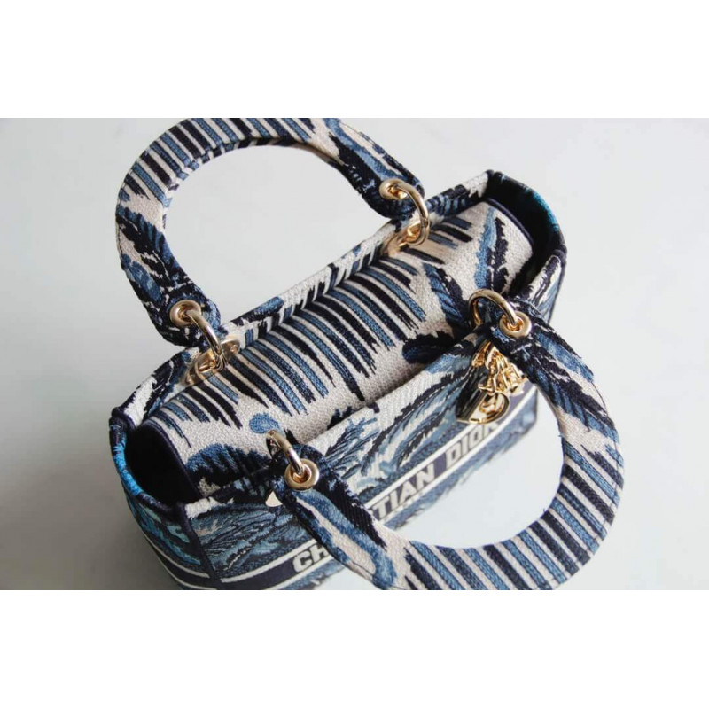 Replica Dior Medium Blue Alms Embroidery Lady D-Lite Bag M0565