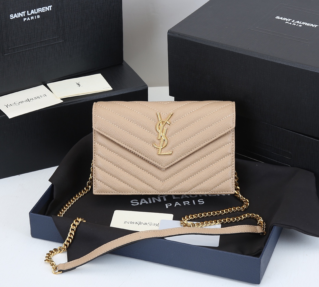 Replica Ysl Envelope Chain Wallet In Grain De Poudre Embossed Leather 1888