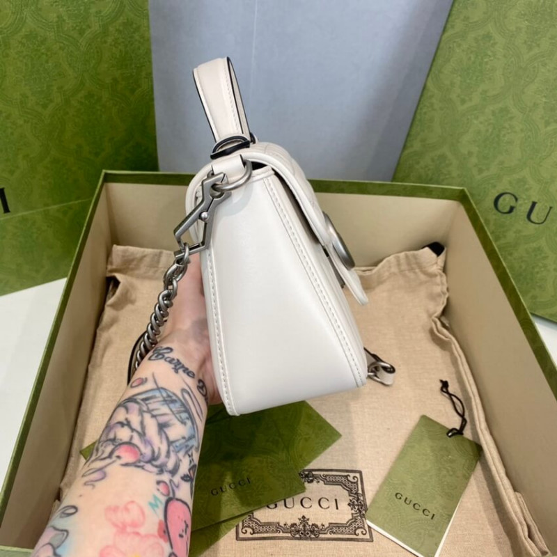 Replica Gucci Gg Marmont White Matelasse Leather Mini Top Handle Bag 583571