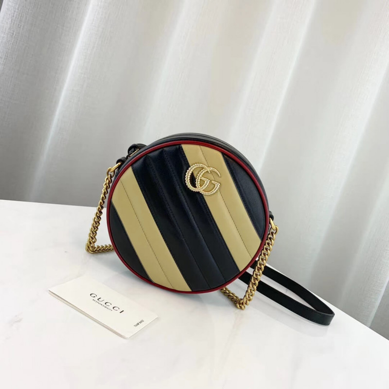 Replica Gucci Gg Marmont Mini Round Shoulder Bag 550154 Beige/Black