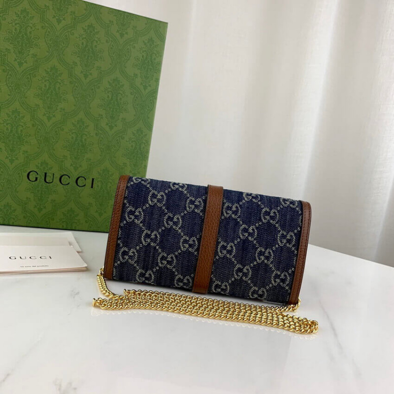 Replica Gucci Jackie 1961 Chain Wallet 652681 In Blue Denim