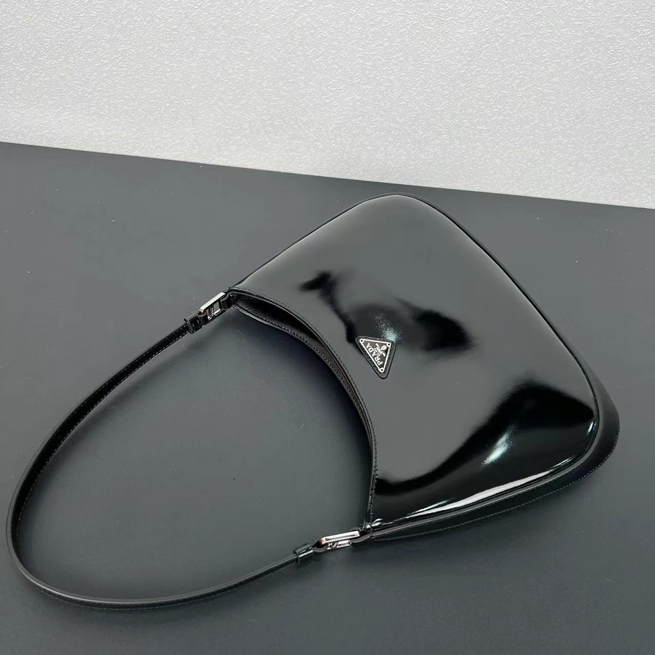 Replica Prada Cleo Brushed Leather Shoulder Bag With Flap 1Bc499 Black/Silver