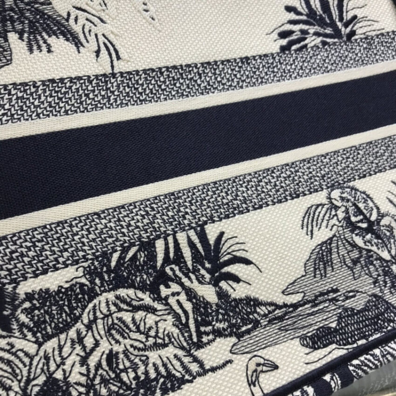 Replica Dior Small Book Tote Blue Toile De Jouy Palms Embroidery M1296
