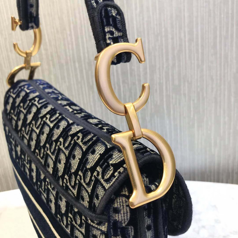 Replica Dior Oblique Embroidered Velvet Saddle Bag M0446C