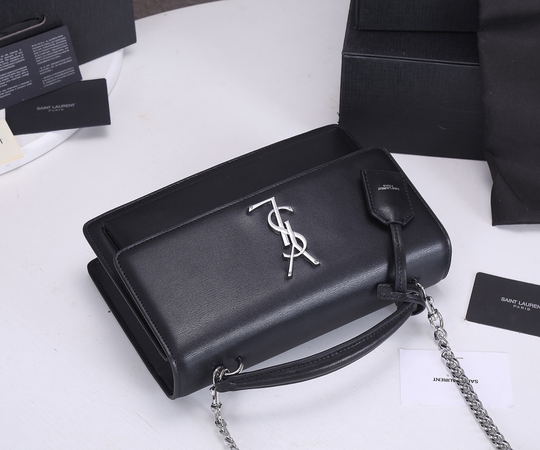Replica Ysl Sunset Medium Top Handle Bag- Black