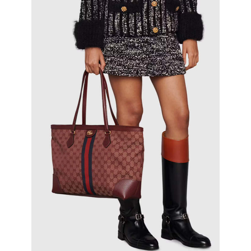 Replica Gucci Ophidia Medium Tote With Web In Burgundy Gg Canvas 631685