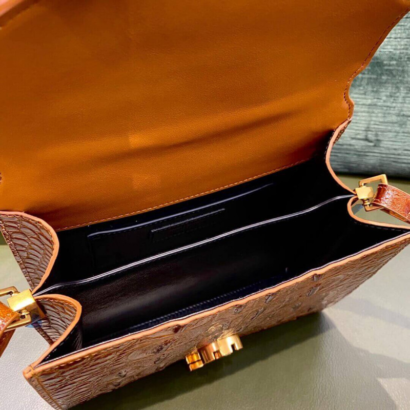 Replica Ysl Saint Laurent Cassandra Mini Top Handle Bag In Caiman Embossed Leather 602716 Brown