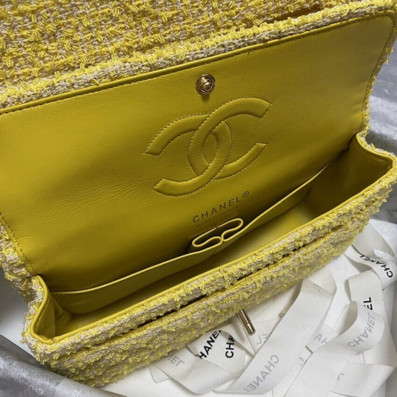 Replica Chanel Classic Flap Bag In Yellow Tweed 1112