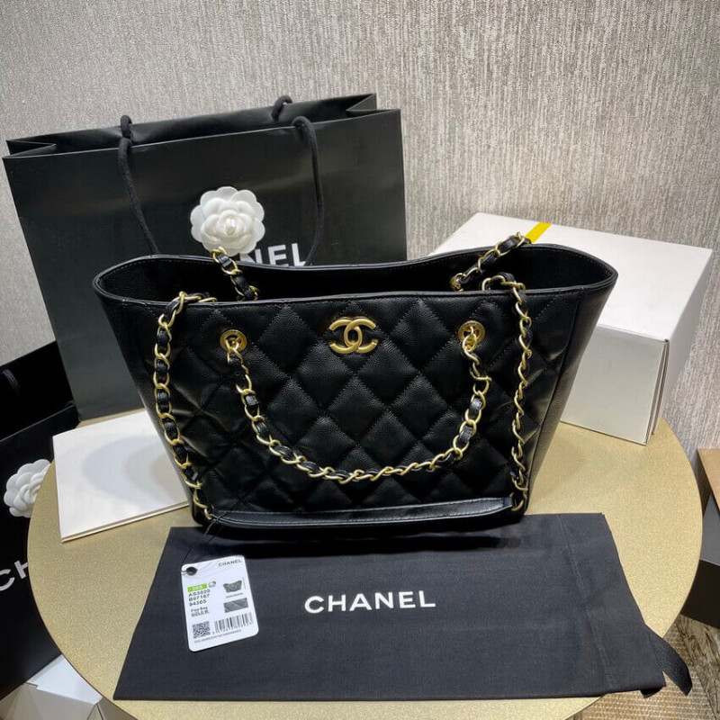 Replica Chanel Grained Calfskin Shopping Tote Bag As2030 Black
