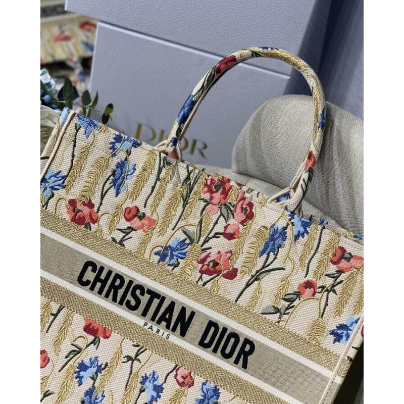 Replica Dior Book Tote In Hibiscus Metallic Thread Embroidery M1286