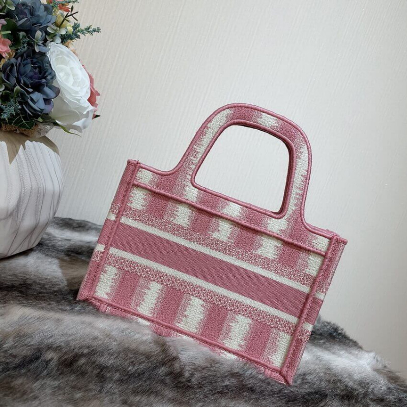Replica Christian Dior Mini Book Tote Pink D-Stripes Embroidery S5475