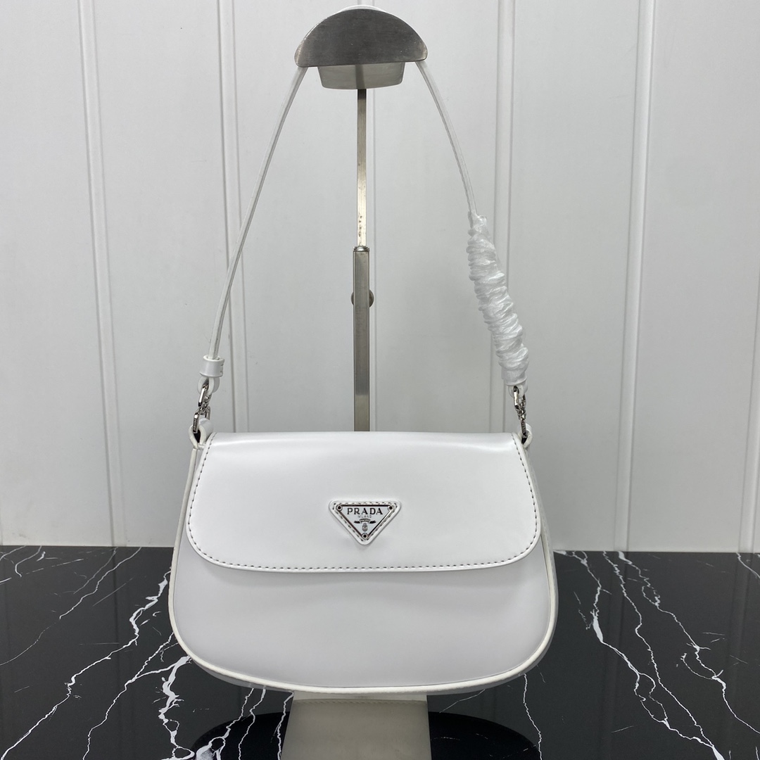 Replica Prada Cleo Brushed Leather Shoulder Bag With Flap 1Bd311 Pink/White