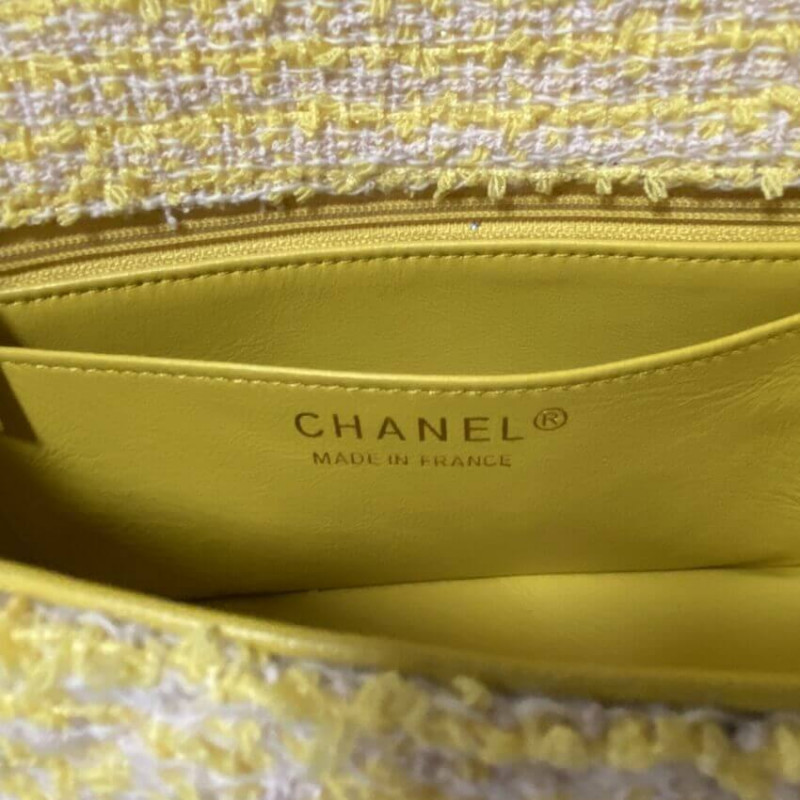 Replica Chanel 20Cm Classic Flap Bag In Yellow Tweed 1116