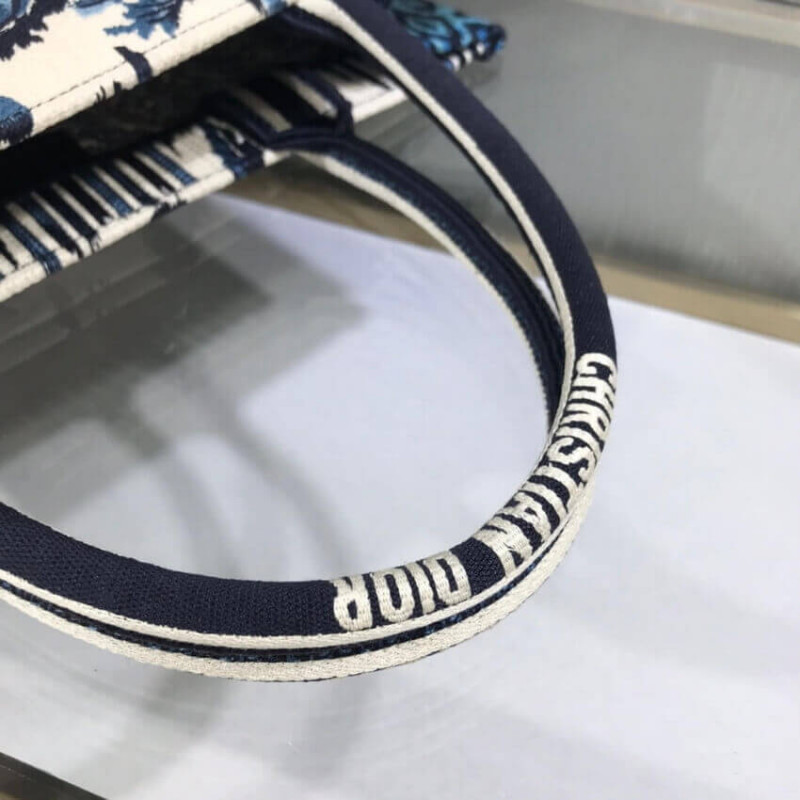 Replica Dior Small Book Tote In Blue Palms Embroidery M1296