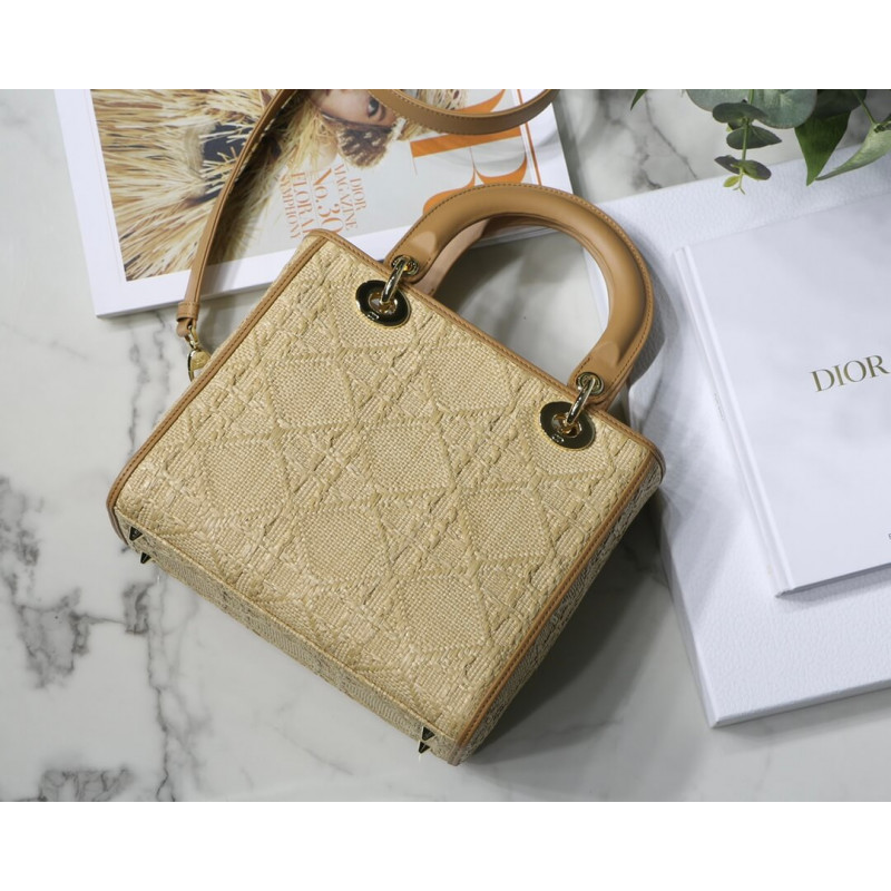 Replica Christian Dior Medium Lady Dior Bag Natural Cannage Raffia M0565