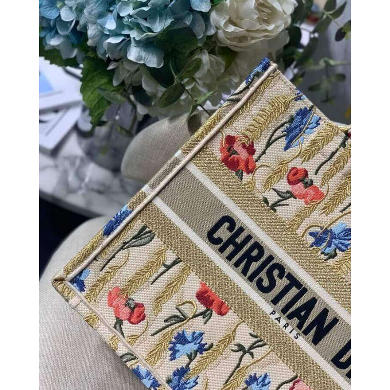 Replica Dior Small Book Tote In Hibiscus Metallic Thread Embroidery M1296