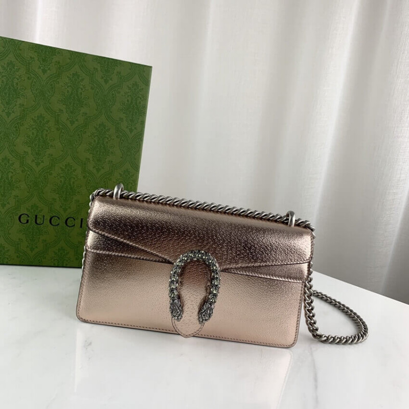 Replica Gucci Dionysus Small Shoulder Bag In Rose Gold Lame Leather 499623