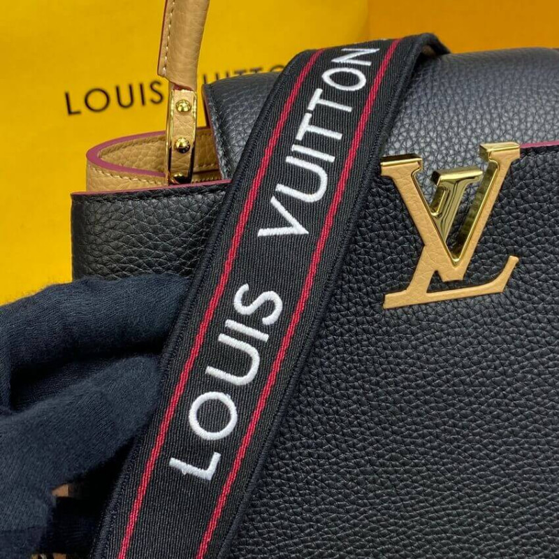 Replica Louis Vuitton Capucines Mm M58608 Black/Arizona Beige