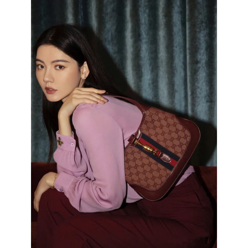 Replica Gucci Jackie 1961 Small Shoulder Bag 636706 In Burgundy Gg Canvas