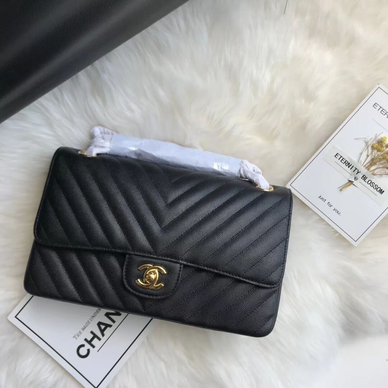 Replica Chanel Chevron Caviar Calfskin Classic Flap Bag A01112 Black