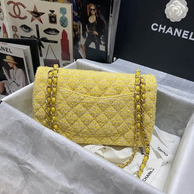 Replica Chanel Classic Flap Bag In Yellow Tweed 1112