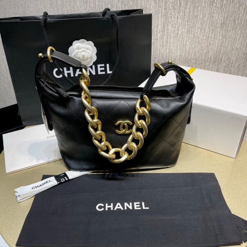 Replica Chanel Black Calfskin Leathe Hobo Bag As2910