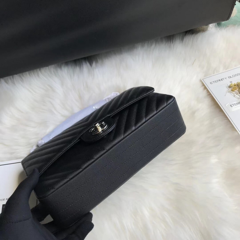 Replica Chanel Chevron Caviar Calfskin Classic Flap Bag A01112 Black