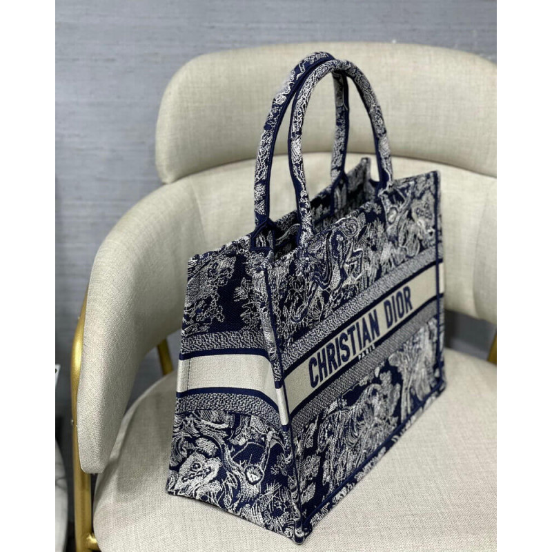 Replica Dior Small Book Tote Blue Toile De Jouy Reverse Embroidery M1296