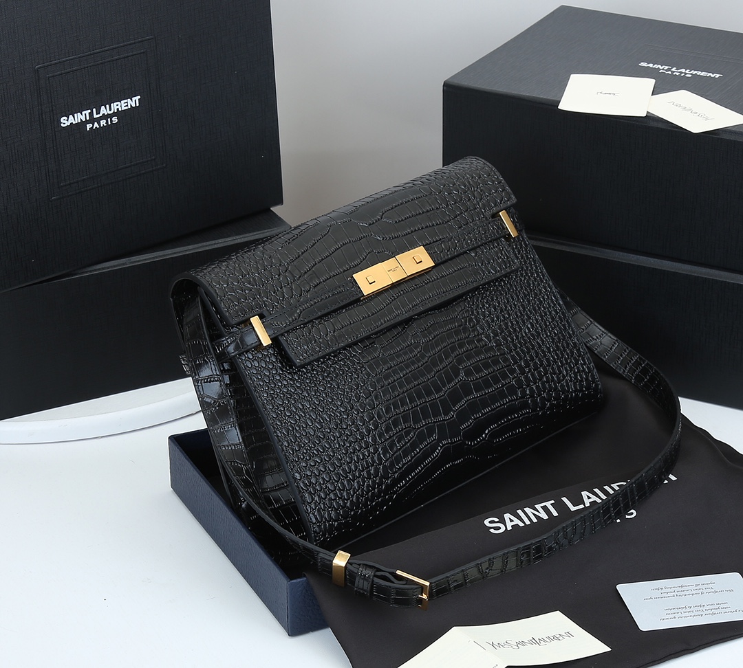 Replica Ysl Manhattan Shoulder Bag In Crocodile-Embossed Shiny Leather 2021