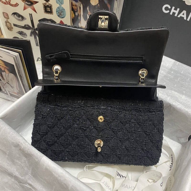 Replica Chanel Classic Flap Bag In Black Tweed 1112