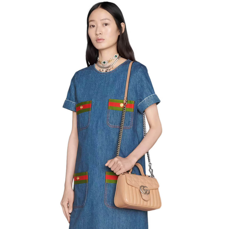 Replica Gucci Gg Marmont Rose Beige Matelasse Leather Mini Top Handle Bag 583571