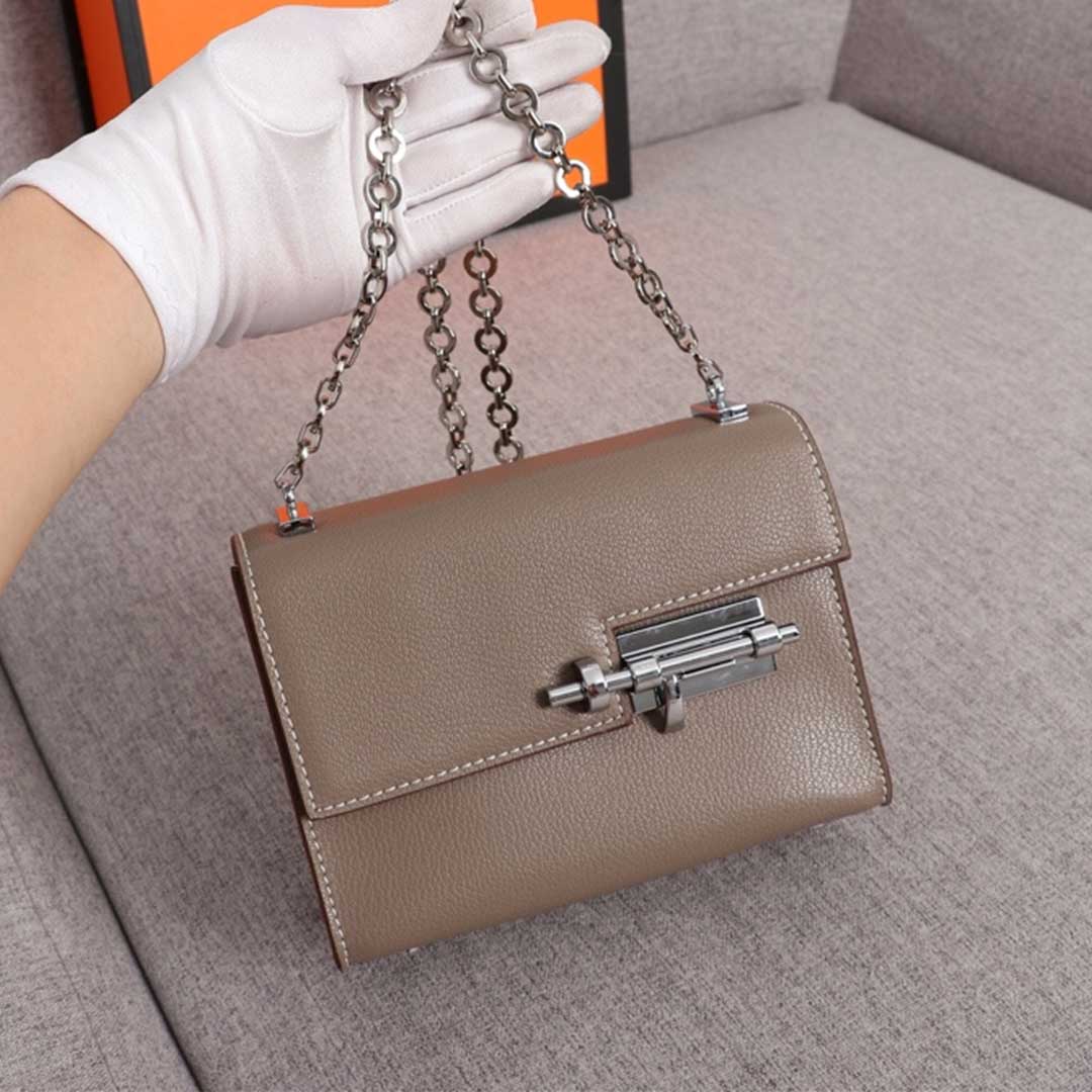 Replica Hermes Verrou Chaine Mini Bag Beige/Black/Brown
