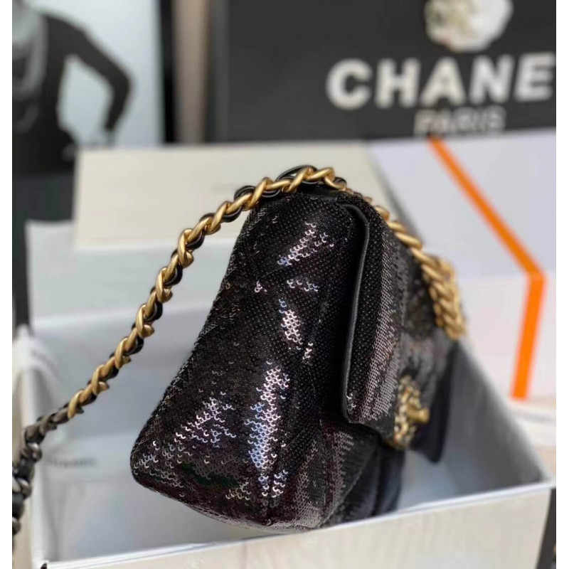 Replica Chanel 19 Flap Bag In Tweed Sequins As1160