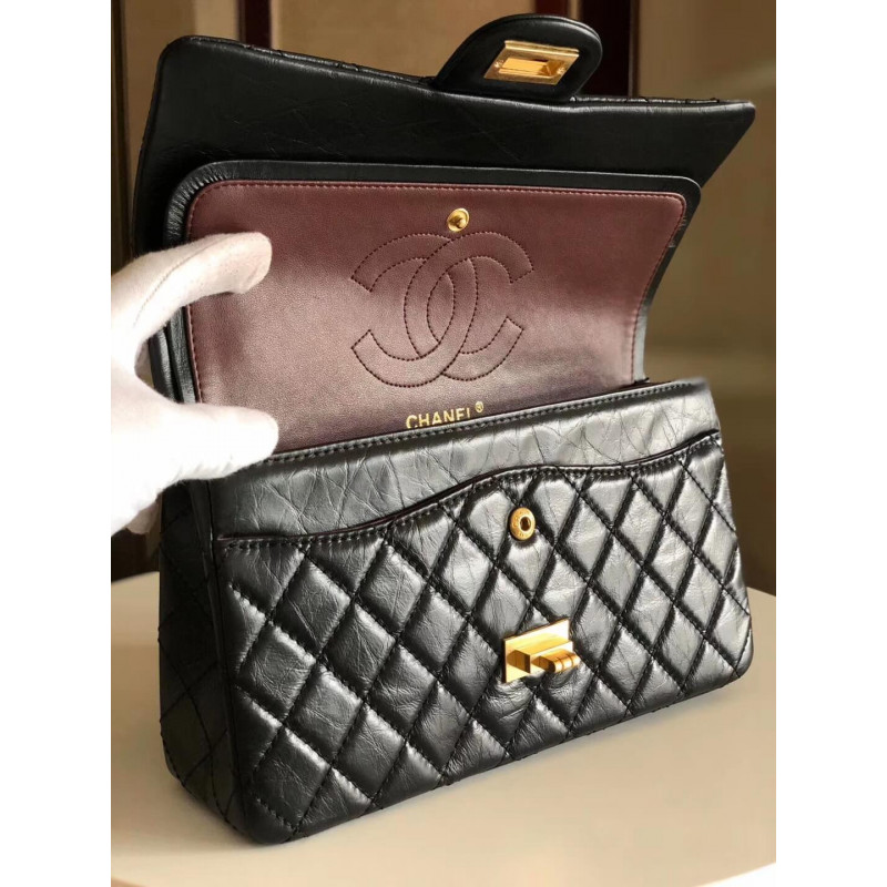 Replica Chanel 2.55 Aged Calfskin Leather Flap Bag A37586