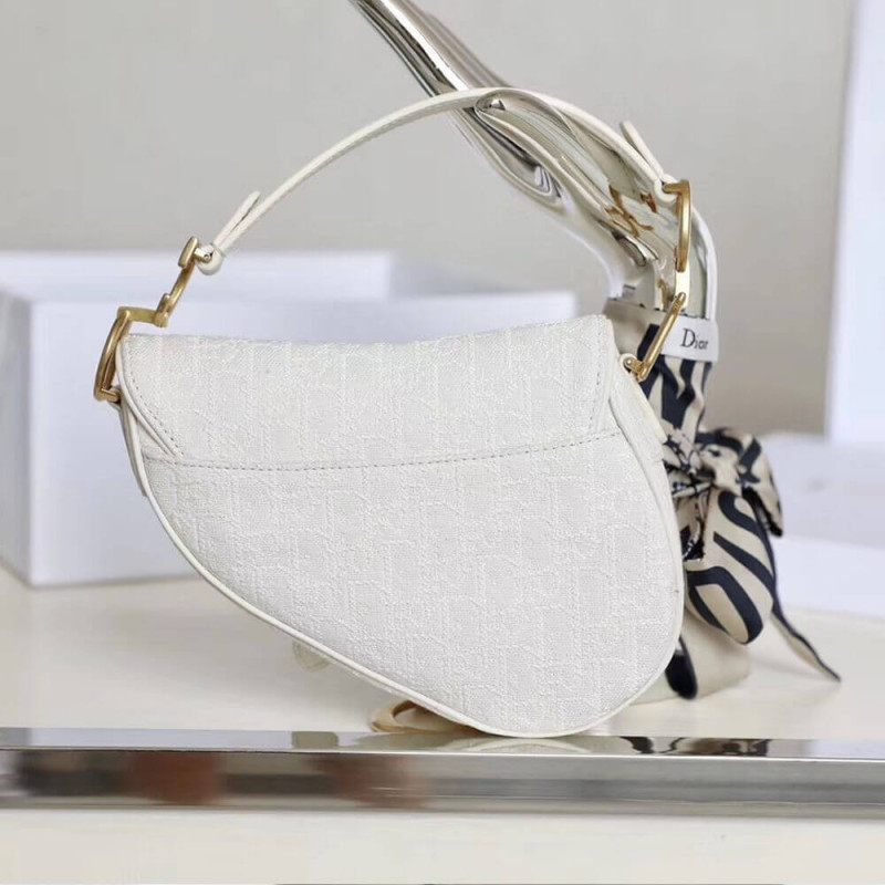 Replica Christian Dior Mini Saddle Bag In White Oblique Jacquard M0447