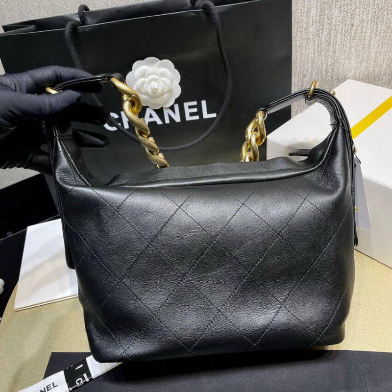 Replica Chanel Black Calfskin Leathe Hobo Bag As2910