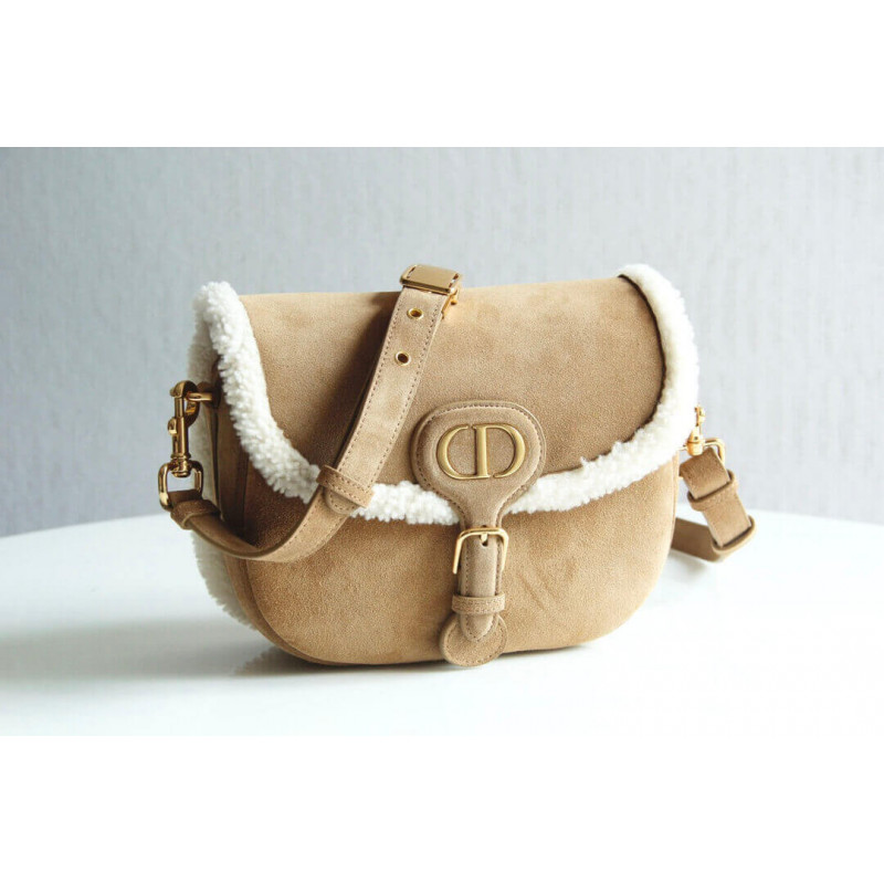 Replica Dior Medium Bobby Bag In Camel-Colored Shearling M9319