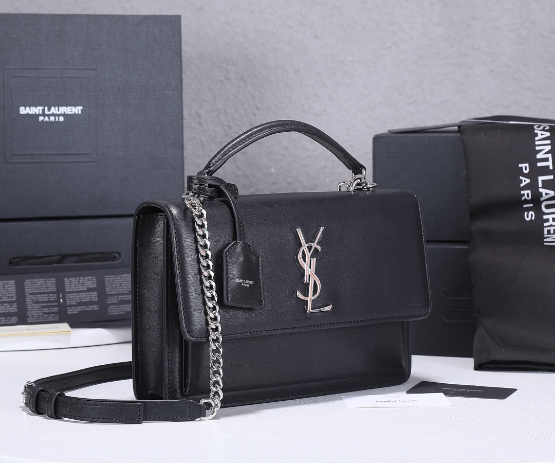 Replica Ysl Sunset Medium Top Handle Bag- Black