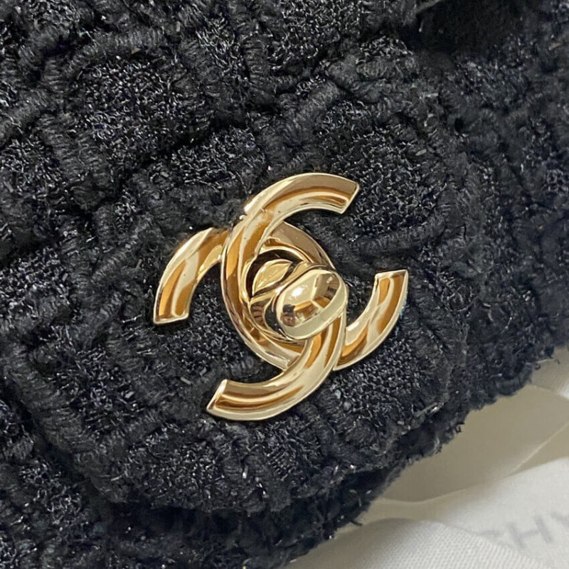 Replica Chanel 20Cm Classic Flap Bag In Black Tweed 1116