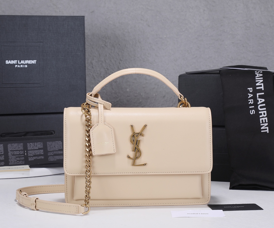 Replica Ysl Sunset Medium Top Handle Bag- Black/Beige